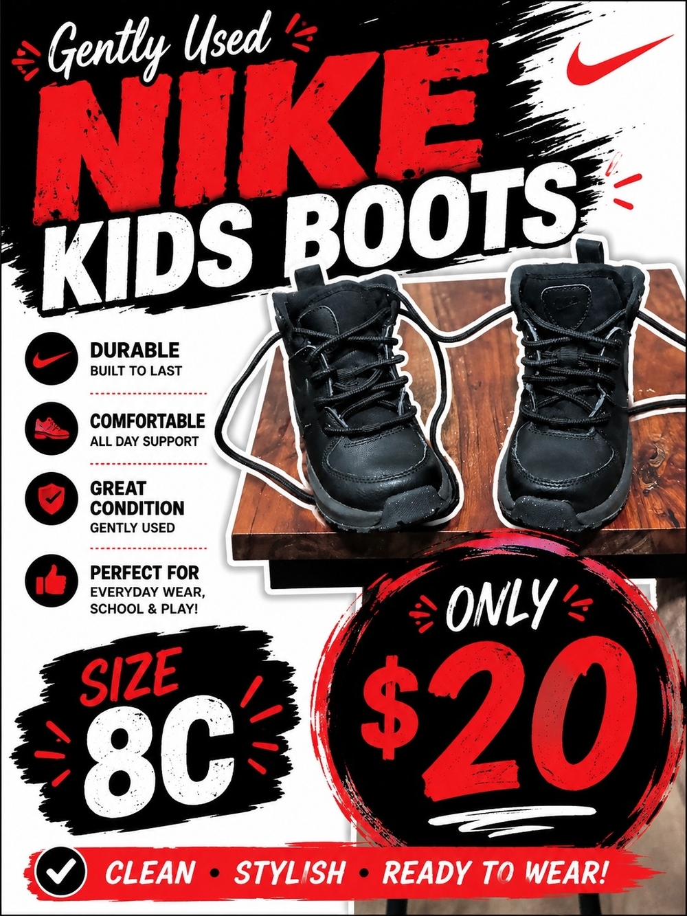 Nike Black Kids Lace-Up Boots